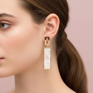 Elegant Geometric Drop Earrings – Gold-Tone with Ivory Inlay